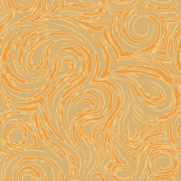 Abstrakte orangefarbene Vektortextur aus glatten Spiralen und Schleifen. Faserholz oder Marmor verdreht Muster. Wellen oder Wellen — Stockvektor