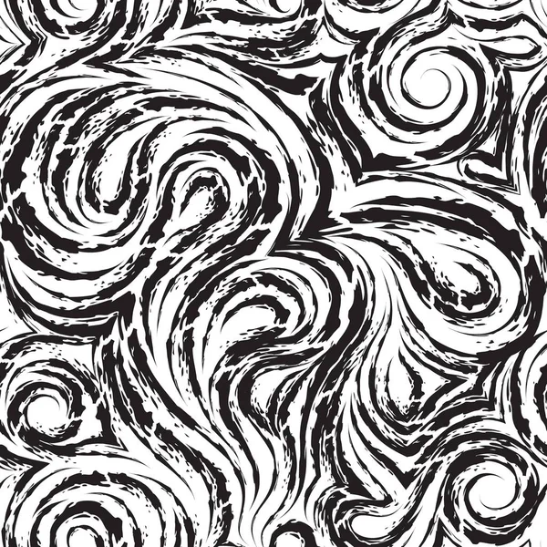Abstrakte schwarze Vektortextur aus glatten Spiralen und Schleifen. Faserholz oder Marmor verdreht Muster. Wellen oder Wellen — Stockvektor