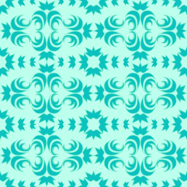 Modèle vectoriel sans couture d'éléments floraux et abstraits de couleur turquoise avec un trait vert sur un fond marin . — Image vectorielle