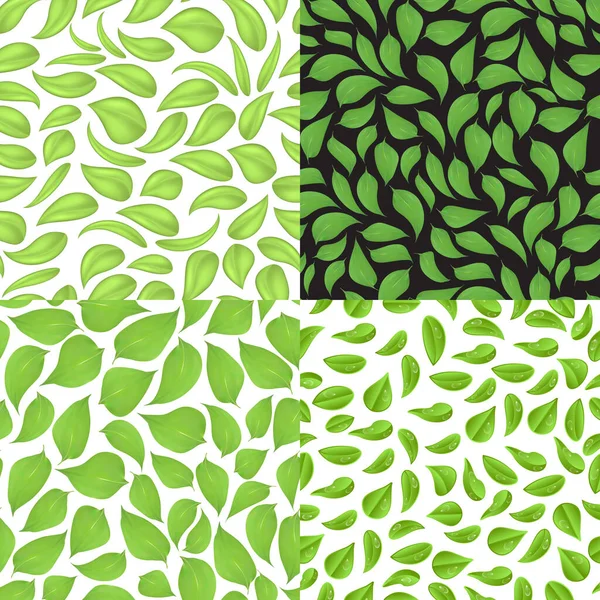 Conjunto de patrones sin costura que consisten en hojas, en un estilo diferente . — Vector de stock