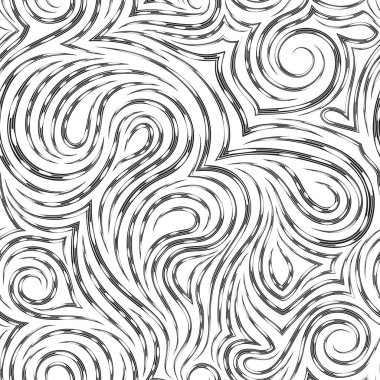 Beyaz arkaplanda siyah izole edilmiş kumaş ya da ambalaj kağıtlarının tasarımında kullanılan kıvrımlar ve kıvrımlar şeklinde delikleri olan pürüzsüz çizgilerden siyah renkli soyut vektör deseni..