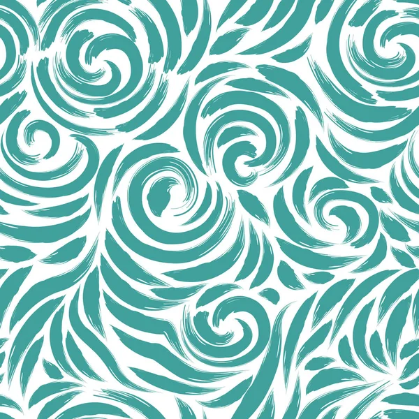 绿松石色笔刷在白色背景上的无缝图案 织物和窗帘设计用收割机 平整的背景纺纱 — 图库矢量图片