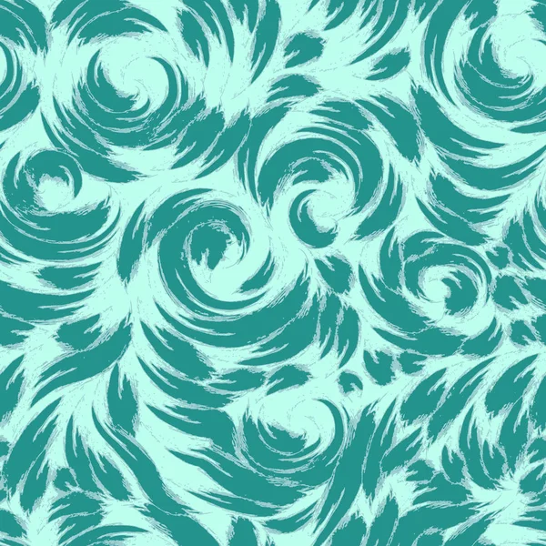 绿松石色的矢量图案 由浪花和浪花构成的海洋无缝图案 卷曲和涡旋螺旋体的纹理 织物和包装印刷 — 图库矢量图片