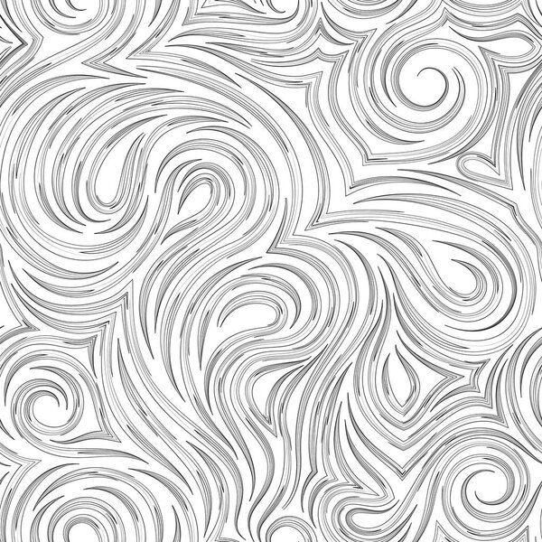 Seamless vector monochrome texture of smooth cut lines. Twisted pattern for decorating fabrics or wrappers in black in a linear style.