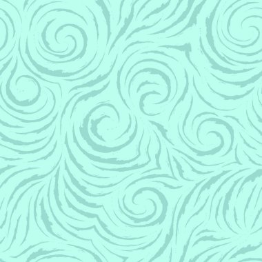 Çemberler ve spiraller şeklinde yırtık kenarlı pürüzsüz çizgilerin kusursuz vektör turkuaz deseni. Kumaşları bitirmek için doku ya da deniz arka planında pastel renklerde ambalaj kağıdı. Okyanus ve dalgalar.