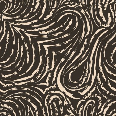 Döngü ve kavisler şeklinde pürüzsüz ve kırık çizgilerden oluşan kusursuz bej vektör deseni. Kumaş dekorasyonu veya ambalaj kağıdı için kahverengi doku. Papillary çizgileri.