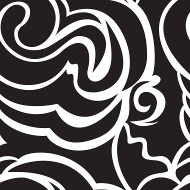 Sarmal ve kıvrımların siyah, pürüzsüz dokusu. Tek renkli desenli. Sarmal kıvrımlar ve girdaplar. Giysi ya da ambalaj tasarımı için boşluk.