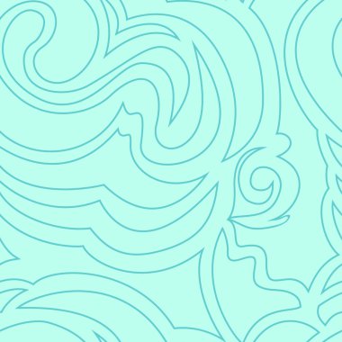 Sarmal ve kıvrımların kusursuz turkuaz dokusu doğrusal bir şekilde. Pastel renkte deniz deseni. Sarmal kıvrımlar ve kasırgalar. Giysi ya da ambalaj tasarımı için boşluk.