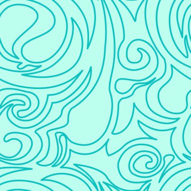 Sarmal ve kıvrımların kusursuz turkuaz dokusu doğrusal bir şekilde. Pastel renkte deniz deseni. Sarmal kıvrımlar ve kasırgalar. Giysi ya da ambalaj tasarımı için boşluk.