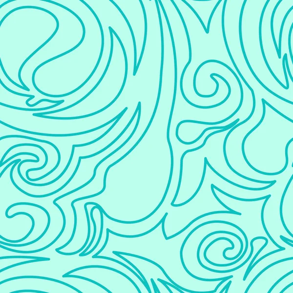 螺旋形和卷曲的无缝隙绿松石质感呈线性 海洋图样是彩色的 螺旋卷曲和旋风 服装设计或包装用空白 — 图库矢量图片