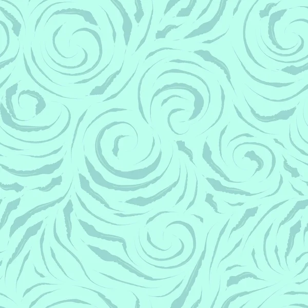 无缝线的蓝色笔迹图案 水彩斑斑的形式是螺旋形的卷曲和蓝绿色背景上的圆圈 彩色服装和包装的光滑图案 — 图库矢量图片