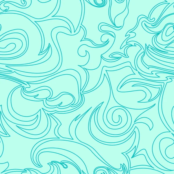 Textura Turquesa Sin Costuras Espirales Rizos Estilo Lineal Patrón Marino — Vector de stock