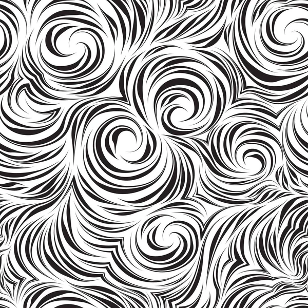 Akan fırça darbelerinin, dalgaların ve soyut akış konseptinin kusursuz vektör deseni. Kıvrımlar ve kıvrımlar. Beyaz arkaplanda tekstil kumaşları ve ambalaj için pürüzsüz siyah doku