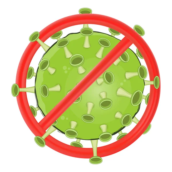 Εικονογράφηση Διάνυσμα Του Coronavirus 2019 Μπλοκαριστεί Από Κόκκινο Σήμα Stop — Διανυσματικό Αρχείο