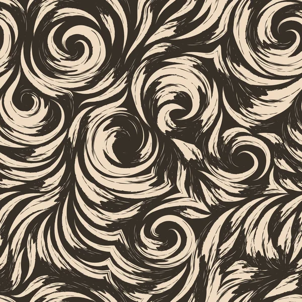无缝隙矢量米色的平纹线的形式为圆形和螺旋形 褐色纹理用于在深色背景下整理织物或包装纸 摘要模式 — 图库矢量图片