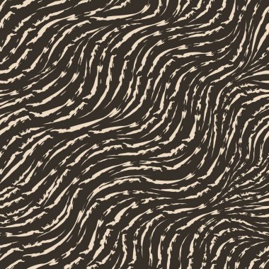 Kahverengi bir arka planda yırtık çizgilerin kusursuz vektör deseni. Giysiler ve perdeler için kahverengi arkaplan dokusunda bej renginin çapraz çizgileri