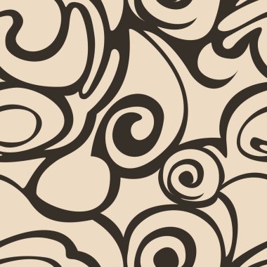 Koyu arkaplandaki bej renk dalgaları ve soyut şekiller. Kumaş ve ambalaj dekorasyonu için entellektüeller ve kahve renkli kuzular. 10 Eps