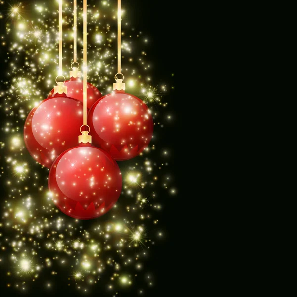 Christmas Balls Falling Sparkles Dark Background — Stock Vector