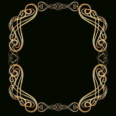 Altın unsurları olan dekoratif altın çerçeve, arka planda, davetiye kartları için, düğün kartı dekoru için, kapak tasarımı için boş