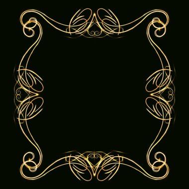 Altın unsurları olan dekoratif altın çerçeve, arka planda, davetiye kartları için, düğün kartı dekoru için, kapak tasarımı için boş