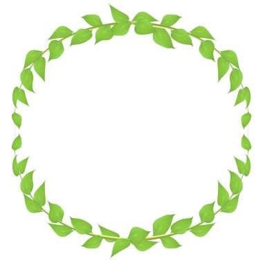 Beyaz arkaplanda izole edilmiş dekorasyon olayları için yaprak ve dallardan yapılmış vektör dairesi çerçevesi, bir kartpostal reklamını silip süpürüyor