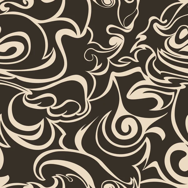 Seamless Pattern Spirals Curlicues Black Brown Wave Floral Marine Pattern — Stock Vector