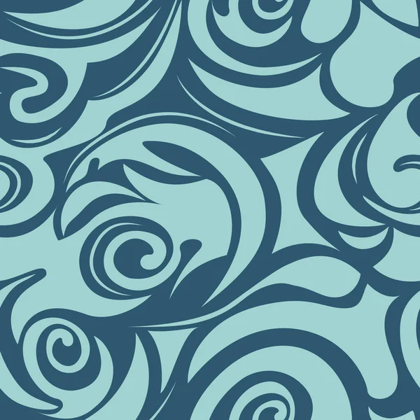 深蓝色背景 海洋图案 波浪Eps 10矢量上的无缝线螺旋形和蓝色卷曲图案 — 图库矢量图片