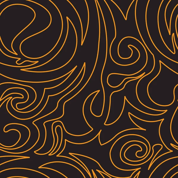 Modèle Sans Couture Spirales Courbes Orange Sur Fond Noir Vagues — Image vectorielle