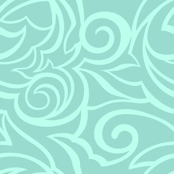 在海背景上孤立的绿松石色矢量纹理 螺旋体和破碎的抽象形状 花纹织物或包装的花纹用刀片装饰的饰物 — 图库矢量图片