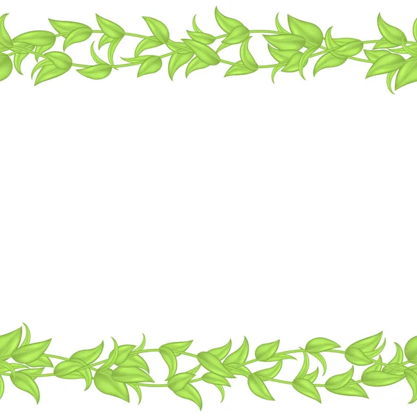 Frontera vectorial horizontal sin costura o marco de hojas verdes y tallos aislados sobre fondo blanco. Patrón sin costura de ramas de hiedra entretejidas para la decoración de tarjetas — Archivo Imágenes Vectoriales