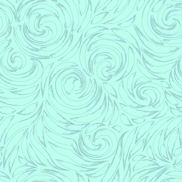 Texture vectorielle turquoise sans couture dans un style linéaire de spirales et de lignes fluides aux bords déchirés en bleu. Le motif pour les tissus ou le papier d'emballage est de fines lignes bleues sur un substrat lumineux. Marine — Image vectorielle