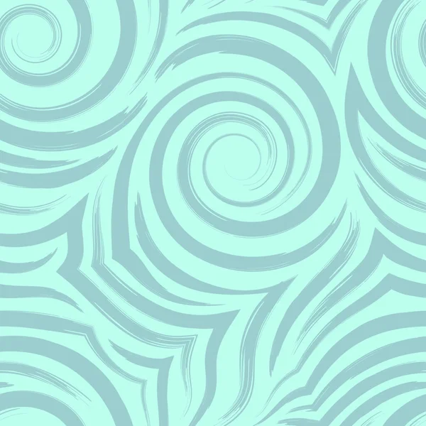 螺旋形和卷曲的矢量无缝模式 织物或包装纸的绿松石质感 流线和弧线的几何纹理 — 图库矢量图片