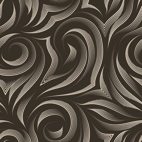 Textura sin costura vectorial sobre fondo marrón con líneas beige del mango. Patrón para telas o envases. Fondo para el sitio en colores pastel — Vector de stock