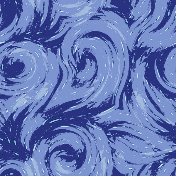 Векторна безшовна текстура на фантомному синьому фоні з плямами акварелі і світлом акварельного кольору. Друк для одягу або обгортка паперу. Свердло або хвилі в модних затінках — стоковий вектор