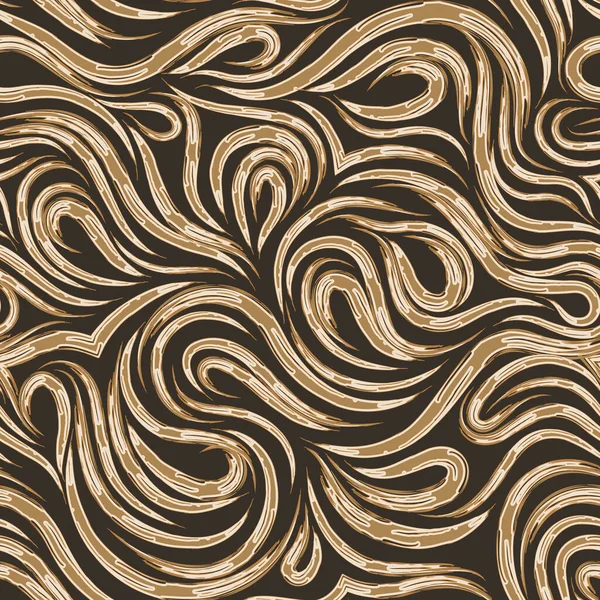 Seamless vector pattern of brush strokes isolated on a brown background. Gracefully flowing stripes of paint pastel colors on a dark background. Decoration for paper fabrics or website background — Stock Vector