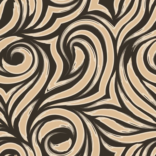 Patrón vectorial sin costuras sobre un fondo turquesa de trazos lisos y rotos de pintura beige con centros oscuros. Impresión para tejidos o envases. Textura remolino u ondas en tonos pastel — Archivo Imágenes Vectoriales