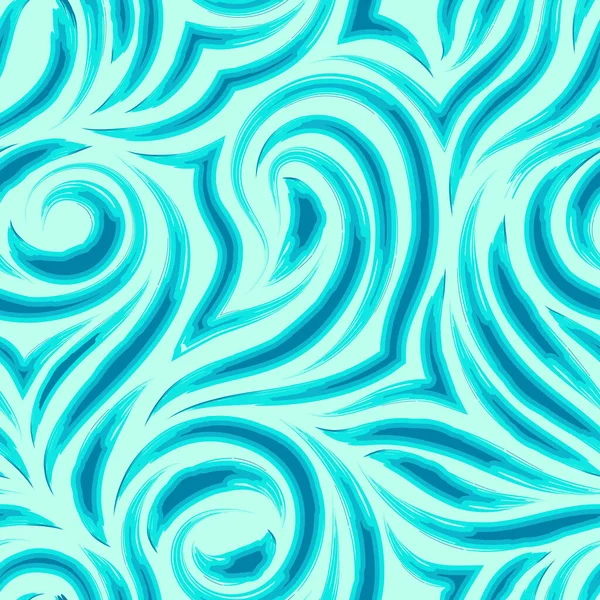 Motif vectoriel sans couture sur un fond turquoise à partir de traits lisses et cassés de peinture de couleur bleu vif avec des centres sombres. Impression pour tissus ou emballages. Texture tourbillon ou vagues de nuances bleues — Image vectorielle