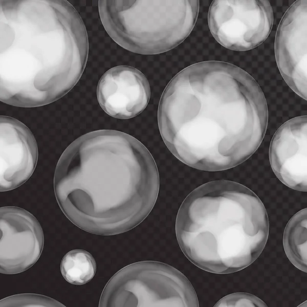 Vecton seamless pattern of falling soap balls filled with smoke or steam on a translucent background.Clipart for design. Background is removed in 1 click — Stock Vector