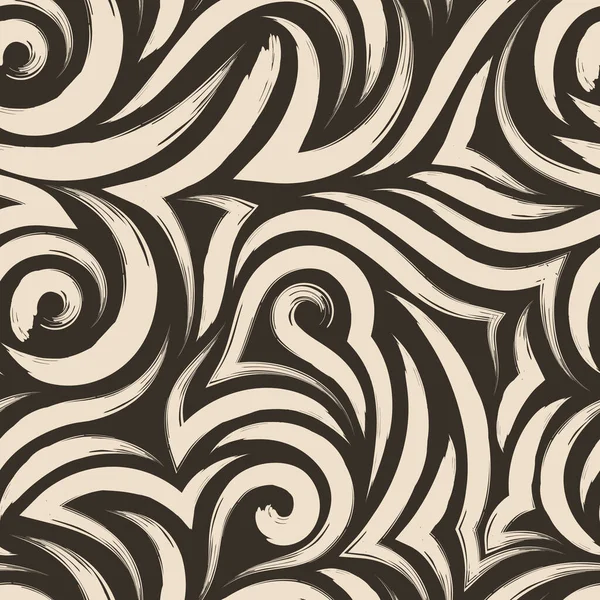 Vector naadloos patroon van beige gladde en hoekige lijnen of penseelstreken geïsoleerd op een donkerbruine achtergrond.Textuur voor stoffen of inpakpapier van twee tinten bruin — Stockvector