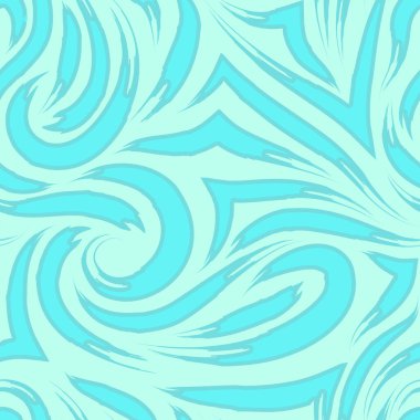 Sarmal ve mavi renk dalgaları şeklinde yırtık uçlu pürüzsüz çizgilerin vektörsüz deseni. Elbise baskısı veya ambalaj kağıdı için doku. Web sitesi veya dekorasyon için arkaplan