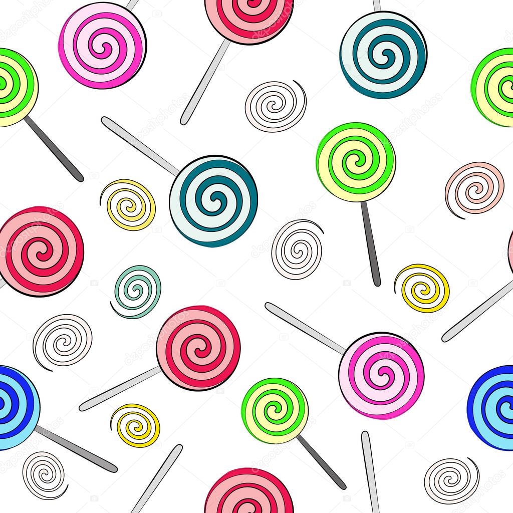 Seamless background of multi-colored lollipops