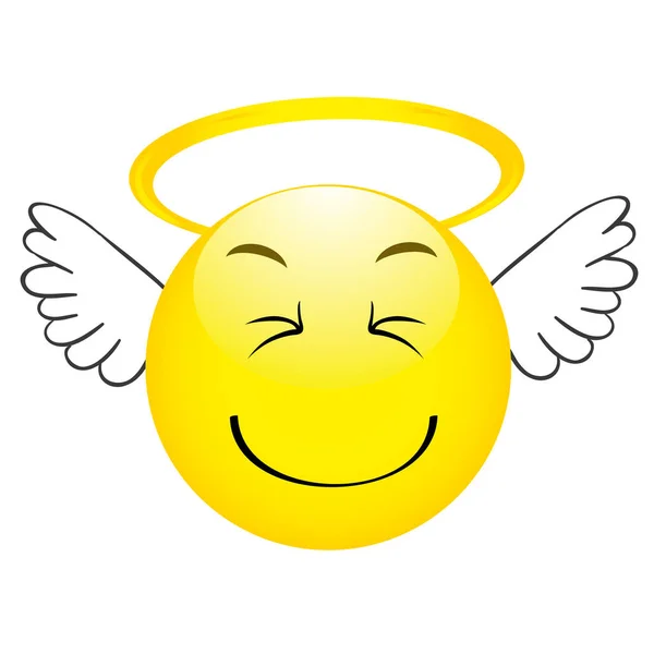 Cute angel emoticon with wings, emoji, smiley — Stock Vector