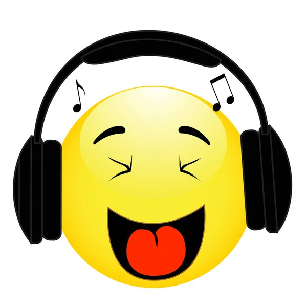 Emoticon dengan headphone pada latar belakang putih - Stok Vektor
