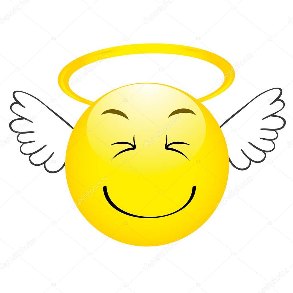 Cute angel emoticon with wings, emoji, smiley
