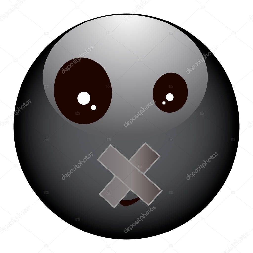 Black and depressive smiley with a sealed mouth