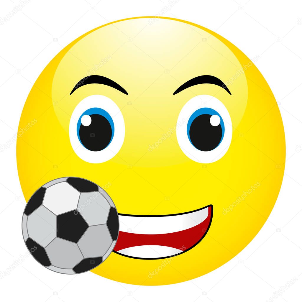 Funny smile with a soccer ball. Vector, isolated on white background