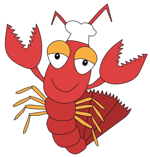 Funny Cartoon Lobster Character Cook Hat Vector Illustration Eps — Stock Vector