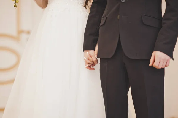 Η νύφη και ο γαμπρός κρατώντας τα χέρια 8056. — Φωτογραφία Αρχείου