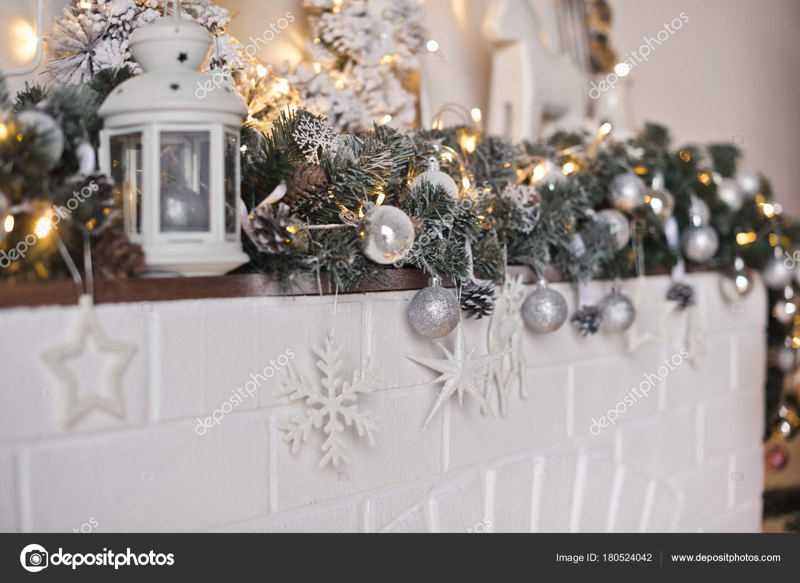 Shelf Fireplace Decorated With Christmas Toys And Garlands 9322