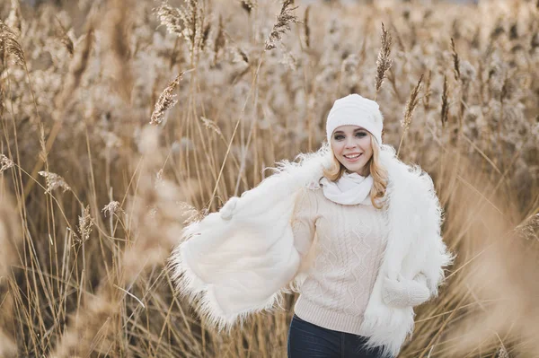 Güzel sarışın reedbeds 9151 kışın duruyor. — Stok fotoğraf